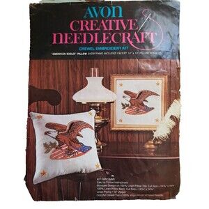Vintage Avon Crewel Embroidery Kit American Eagle Pillow Kit Partially Completed